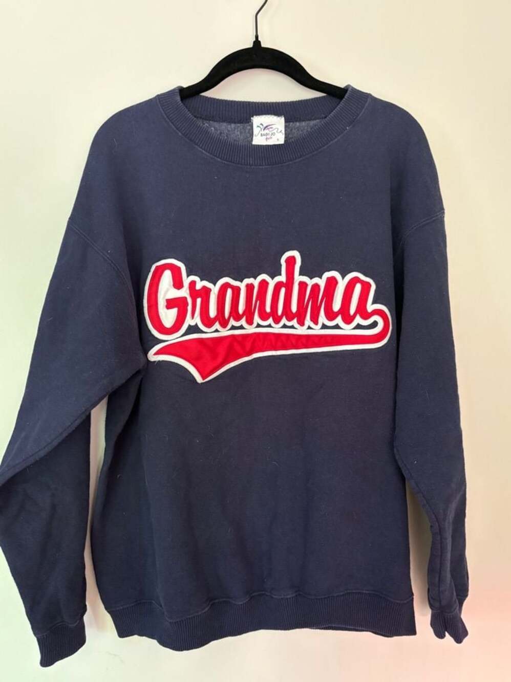 Vintage Baby Jo Grandma Embroidered Navy Blue Oversized Crewneck Sweatshirt Sz L